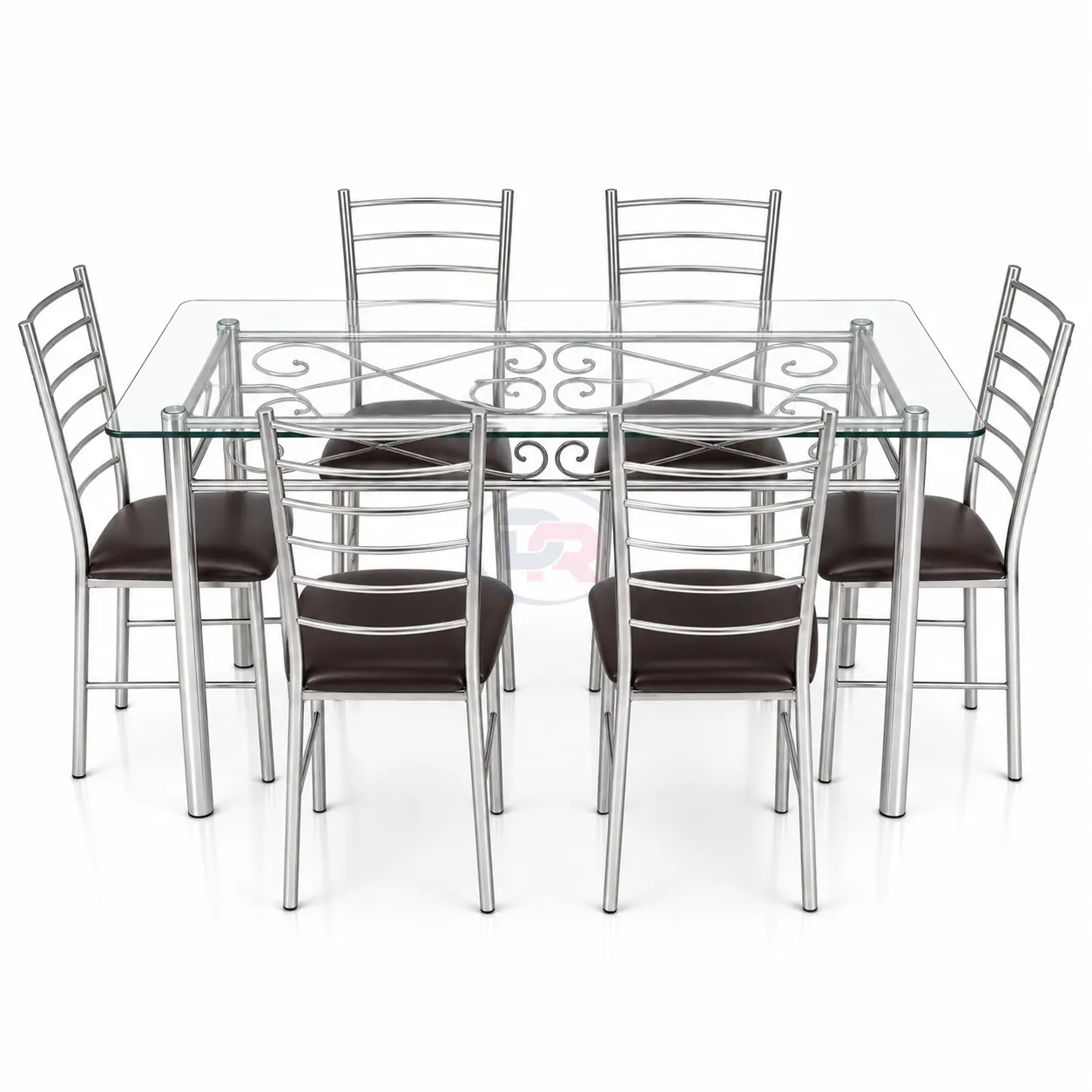 SS Glass Top 6 Seater Dining Table Set with Chairs